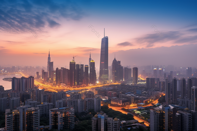 晚霞里彩云下都市景色暮光之城,高清,摄影图,摄影图片,图片大全,摄影图免费下载